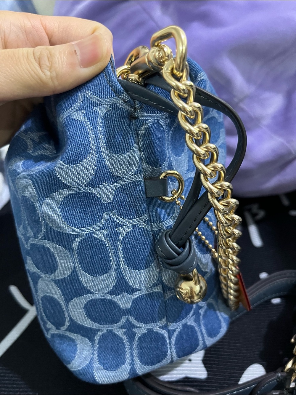 Coach Denim Signature Drawstring Crossbody - Blue - Picture 3 of 10